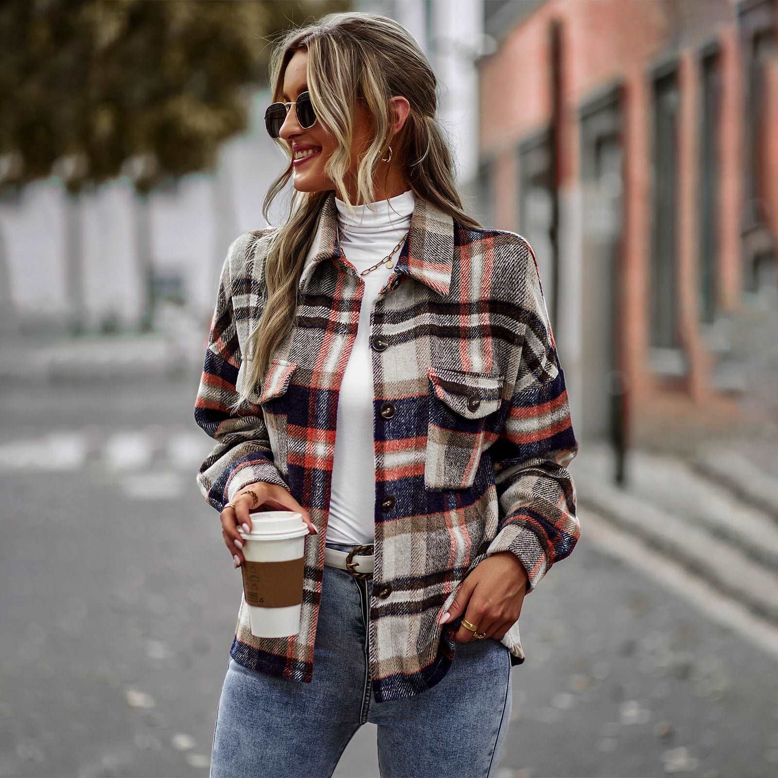 Womens Flannel Shacket Jacket Casual Plaid Wool Blend Button Down Long Sleeve Shirt Fall Clothes Outfits