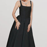 Women Solid Color Off-Shoulder Waist Dress