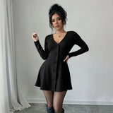 Womens Knitted Long Sleeve Solid Color Mini Dress