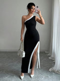 Women Sexy Dress Summer Contrasting Slit Dress