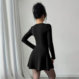 Womens Knitted Long Sleeve Solid Color Mini Dress