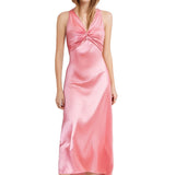 Women's Elegant Sexy Solid Color V-neck Pleated Slim Dress