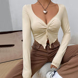 Women's Slim-fitting V-neck Knitted Sweater Long-sleeved Top