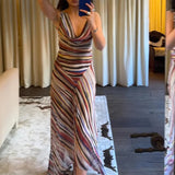 Women Color Striped Sleeveless Dress