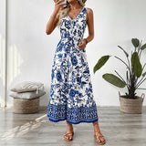 Long Dress V-neck Sleeveless Print Dress
