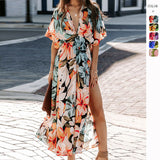Women's Summer Sexy High-waisted Print Slit Dress