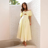 Women Summer Sexy Slim Sexy Hollow Slim Backless Vacation Medium Long Dress