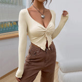 Women's Slim-fitting V-neck Knitted Sweater Long-sleeved Top