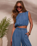 Women Casual Personality Denim Tubular Wide Leg Pants Set