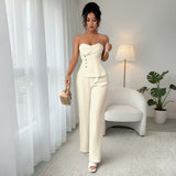 Sexy Tube Top Wide Leg Pants Solid Color Fashion Suit