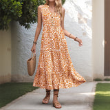 Women Sleeveless V-neck Print Dress