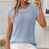 Women's Crew Neck Hollow-Out Sunscreen Knitted Sweater Blouse