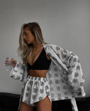 Women's Printed Casual Lace-up Pajamas High-waisted Shorts Set