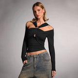 Women T-Shirt Summer Off-Shoulder Slim-Fit Top