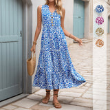 Women Sleeveless V-neck Print Dress