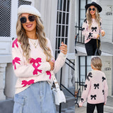 Women's Knitted Sweater Bow Pullover Long-sleeved Shirt