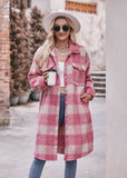 Women Plaid Hoodies Long Jacket Oversized with Pocket