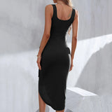 Women Square Neck Sleeveless Dress Solid Color Dress