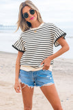 Womens Short Sleeve T-Shirt Striped Crew Neck Pullover