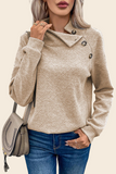 Apricot Asymmetric Buttons Detail High Neck Textured Sweatshirt