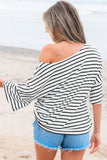 Black Stripe Half Sleeve Scoop Neck Loose Top