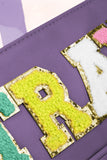 Purple TRAVEL Chenille Letter Clear PVC Makeup Bag