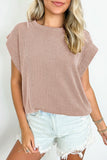 Dark Khaki Twisted Rib Wide Sleeve Crew Neck T Shirt