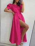 Fashion Casual Solid Color Lantern Sleeve Slim Dress