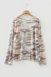 Green Plus Size Western Camo Print Mesh Long Sleeve Top