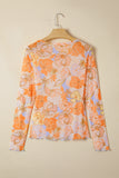 Multicolour Floral Print Lettuce Trim Slim Long Sleeve Top