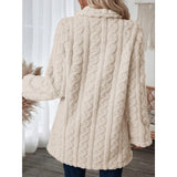 Women's Vintage Cable Knit Warm Plush Mid-Length Coat - Lapel, Double Breasted, 2-Button, Full Sleeves, Casual Winter Outerwear, Buttoned Women's Fleece Jackets (Vintage Clothing)