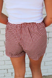 Red Plaid Gingham Printed High Waist Shorts