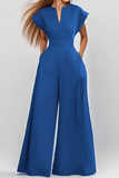 Women's Fashion V-neck Solid Color Slim-fit Wide-leg Jumpsuit