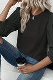 Black Contrast Ribbed Bishop Sleeve Top