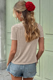 Smoke Gray Solid Color Lace Patched Detail Round Neck Tee