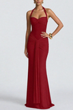 Women's Elegant Neck Solid Color Lace-up Slim Dress