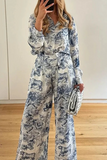 Women Casual Lapel Printed Shirt Pants Set