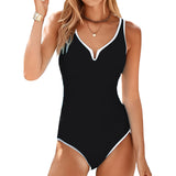 Swimsuit one-piece splicing sexy deep V splicing solid color swimsuit female slim