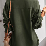 Women's Basic Plain Long Corduroy Shirt Jacket Coats - Collared Neck, Button-Down, Elegant Cuff Sleeves, Comfortable Loose Fit, Tops for Women, Office & Casual Commuter Outerwear with Elegance & Style
