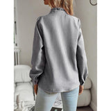 Women's Grey Striped Ruffle Blouse - Long Sleeve, Loose Fit, Casual Office Wear Shirt Top