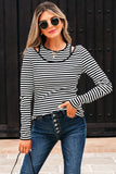 Black Stripe Double-layer Cold Shoulder Long Sleeve Top