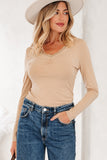 Smoke Gray Lace-trimmed Sweetheart Neckline Ruched Detail Long Sleeve T-shirt