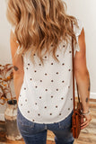 White Polka Dot Print Ruffled Shoulder V Neck Tank Top