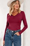 Smoke Gray Lace-trimmed Sweetheart Neckline Ruched Detail Long Sleeve T-shirt