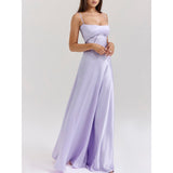 Women Satin Spaghetti Strap Maxi Dress Square Neck Corset Lace Up Back Formal Evening Gown Wedding Guest Prom Party Long Dre. sss