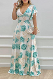 Women's Elegant V-neck Slim-fitting Flower Print Dress