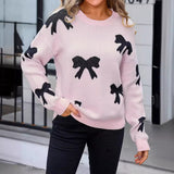 Women's Knitted Sweater Bow Pullover Long-sleeved Shirt