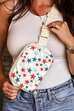 White Star Printed Buckle Strap Flag Day Crossbody Bag