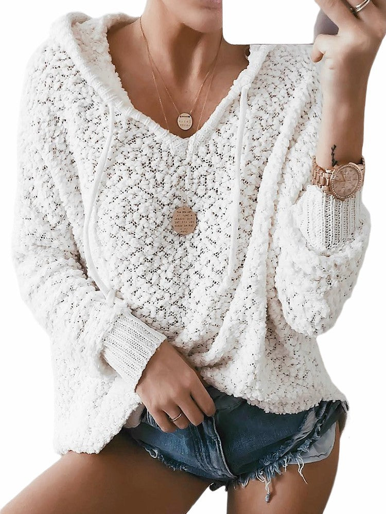 Women's pullover hooded jacket knitted sweater