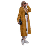 Women Solid Hooded Long Cardigan Sweater Twist Knitted Sweater